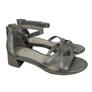 Eileen Fisher Women's  Noni  Silver Metallic Suede Ankle Strap Sandal -Size 8